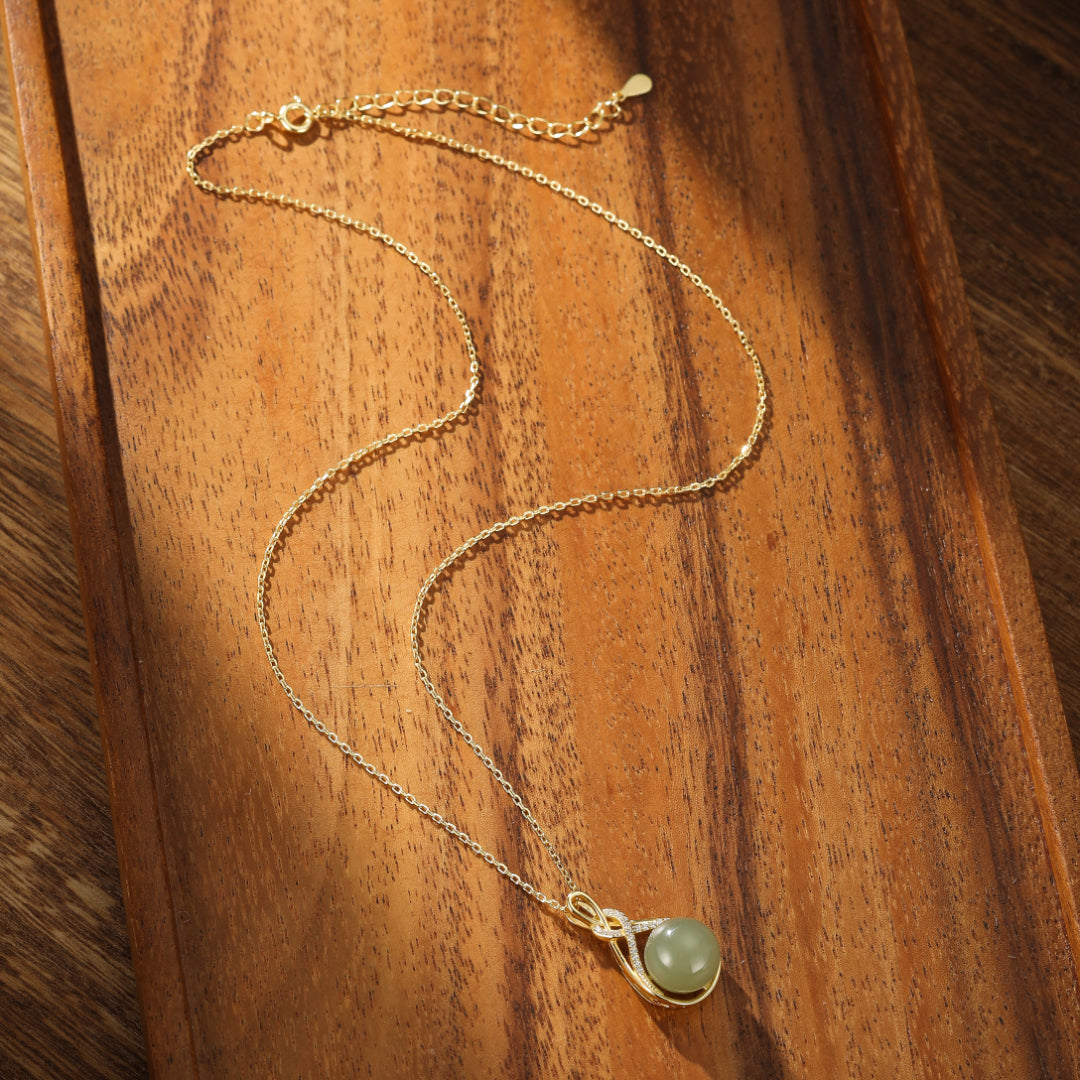Jade Necklace – Infinite Happiness, Gold Plated Silver