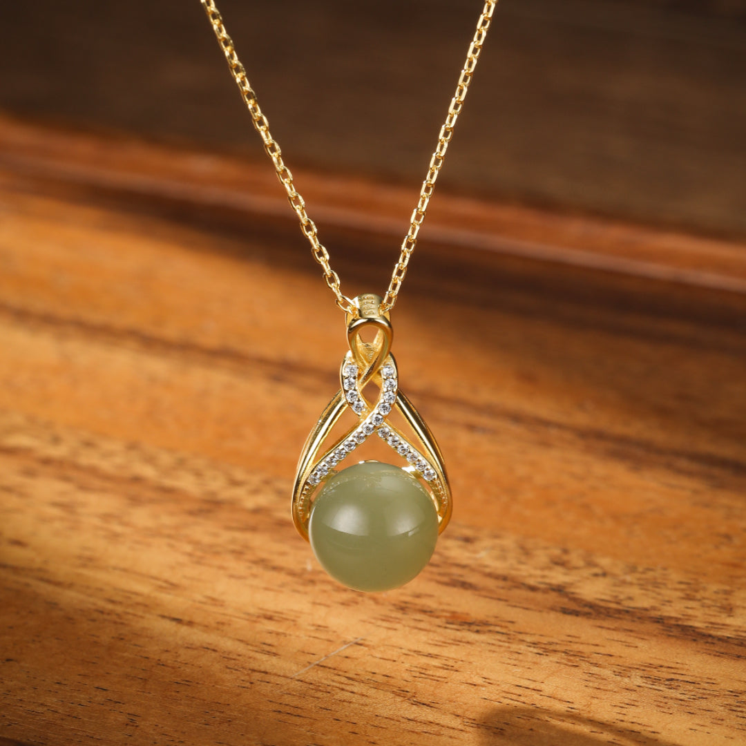 Jade Necklace – Infinite Happiness, Gold Plated Silver