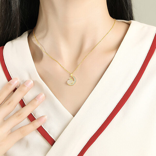 Jade Necklace – Rabbit on Moon, Gold Plated Silver