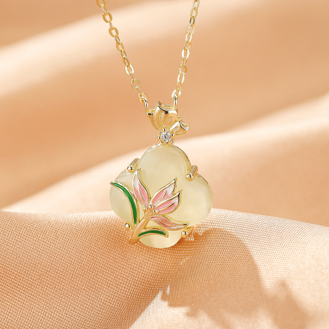 Jade Necklace – Botanical Light, Gold Plated Silver