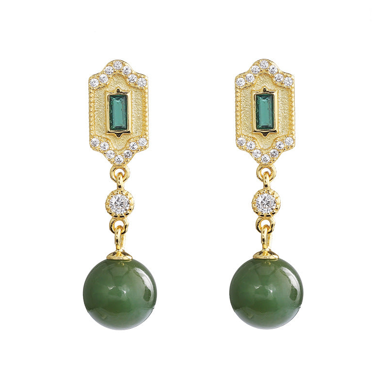 Kindred Green Jade and Emerald Drop Earrings with Sterling Silver and Cubic Zirconia Accents