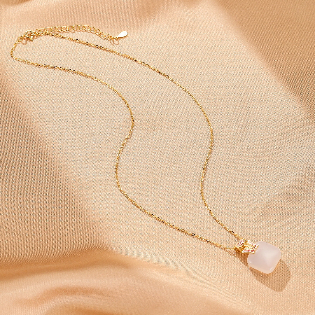 Second Act Mutton Fat Jade Butterfly Pendant Necklace with gold-plated silver chain