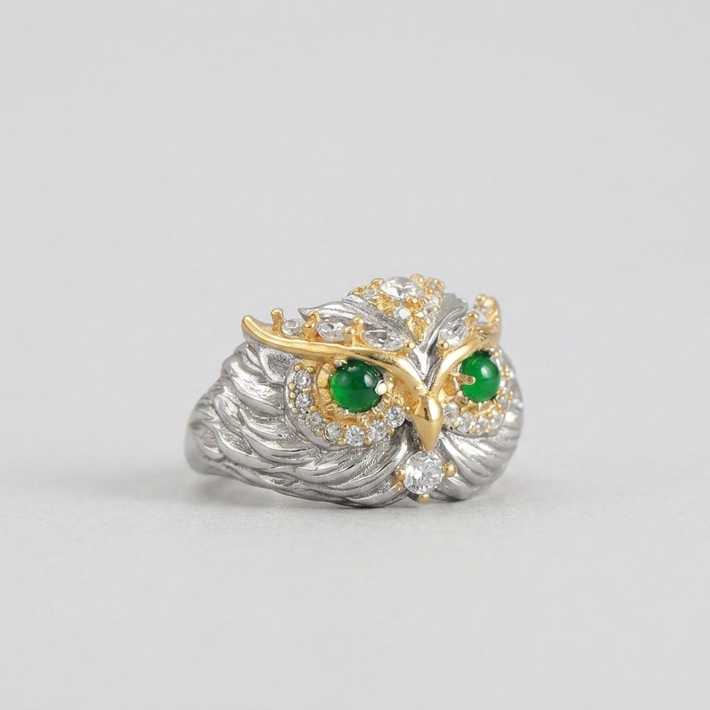 Night Watch — Icy Jade Owl Ring