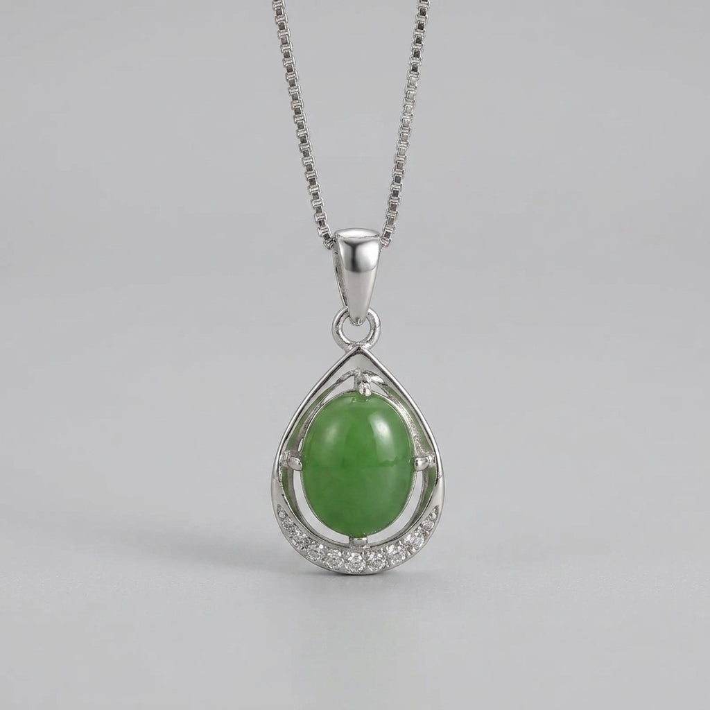 Dewfall — Green Jade Teardrop Pendant Necklace