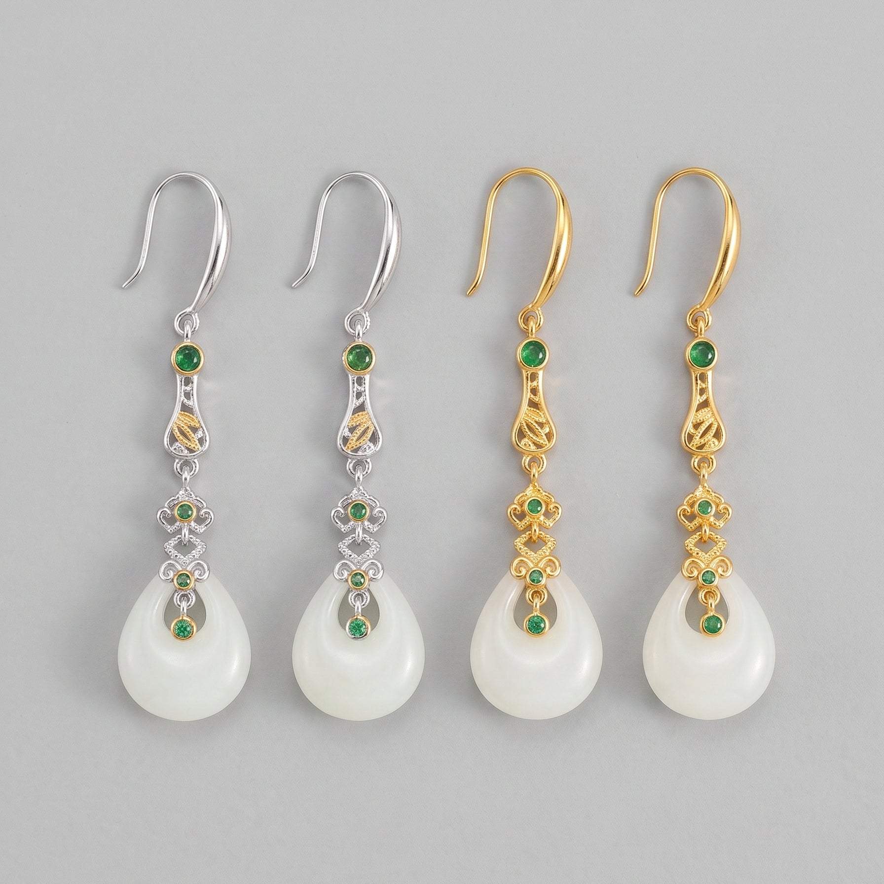 Safekeeping — White Jade Donut Drop Earrings