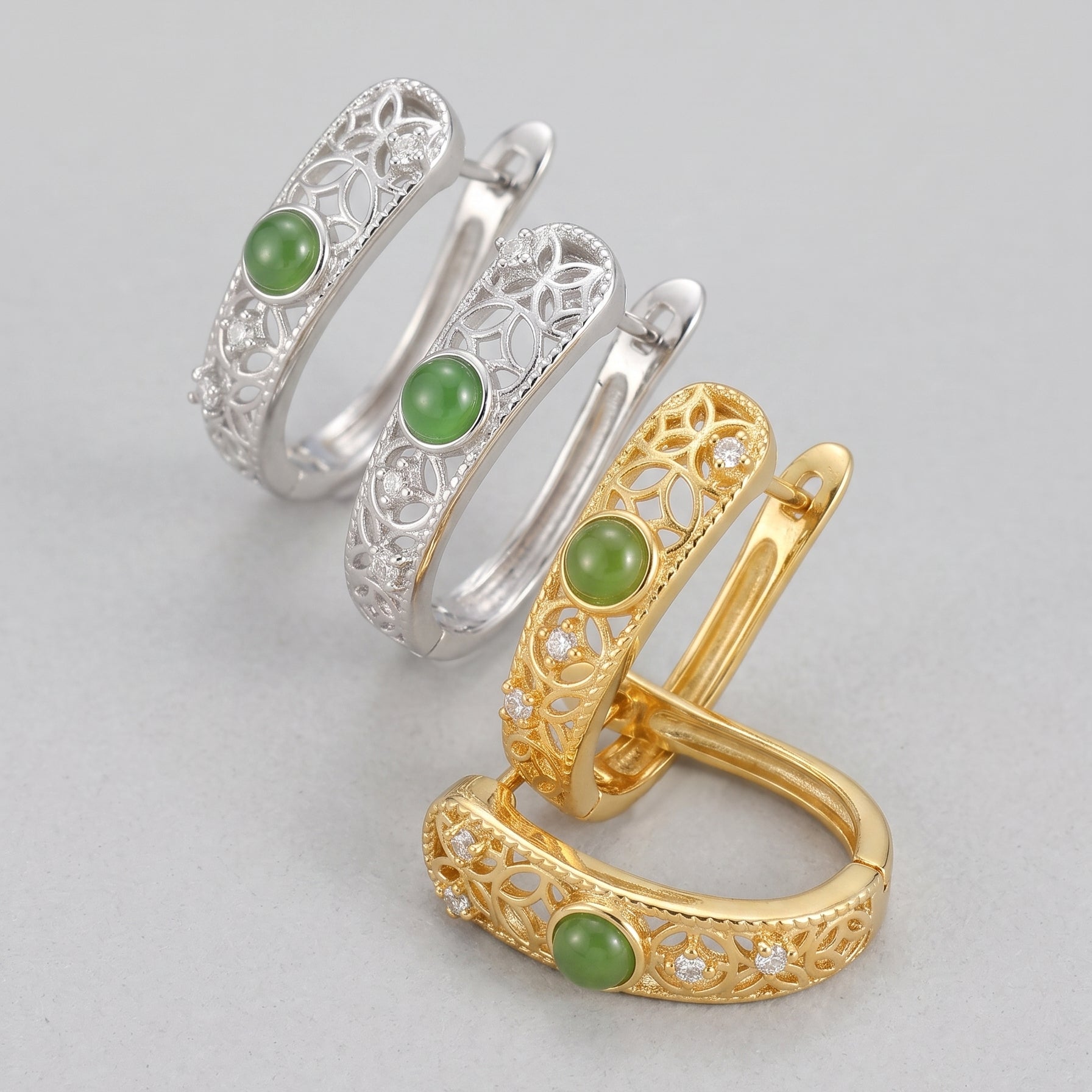 Small Fortune — Green Jade Coin Hoop Earrings