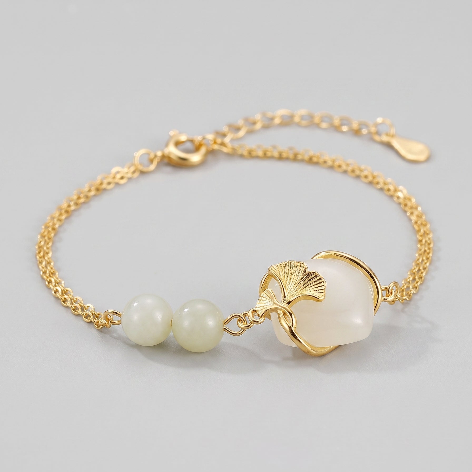 Thousand Autumns — Light Green Jade Ginkgo Bracelet