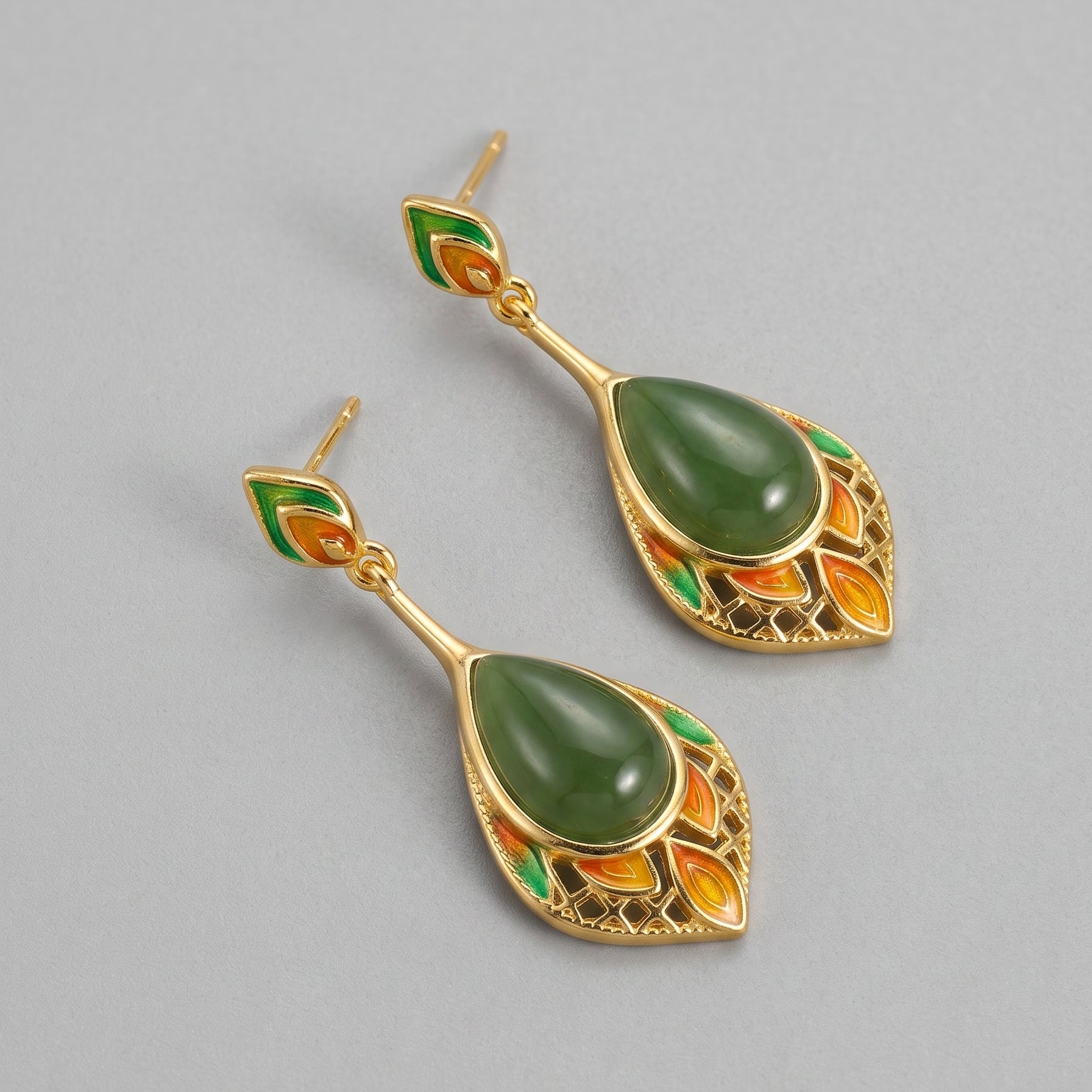High Summer — Green Jade Leaf Drop Earrings