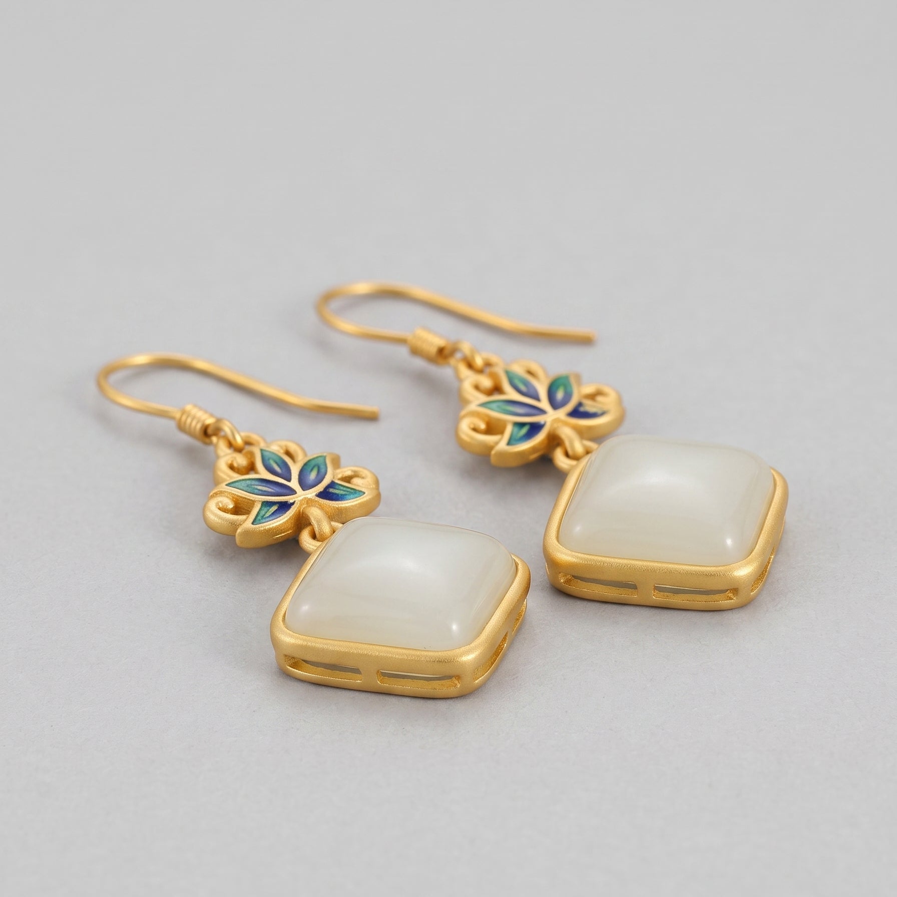 Ease — White Jade Lotus Drop Earrings