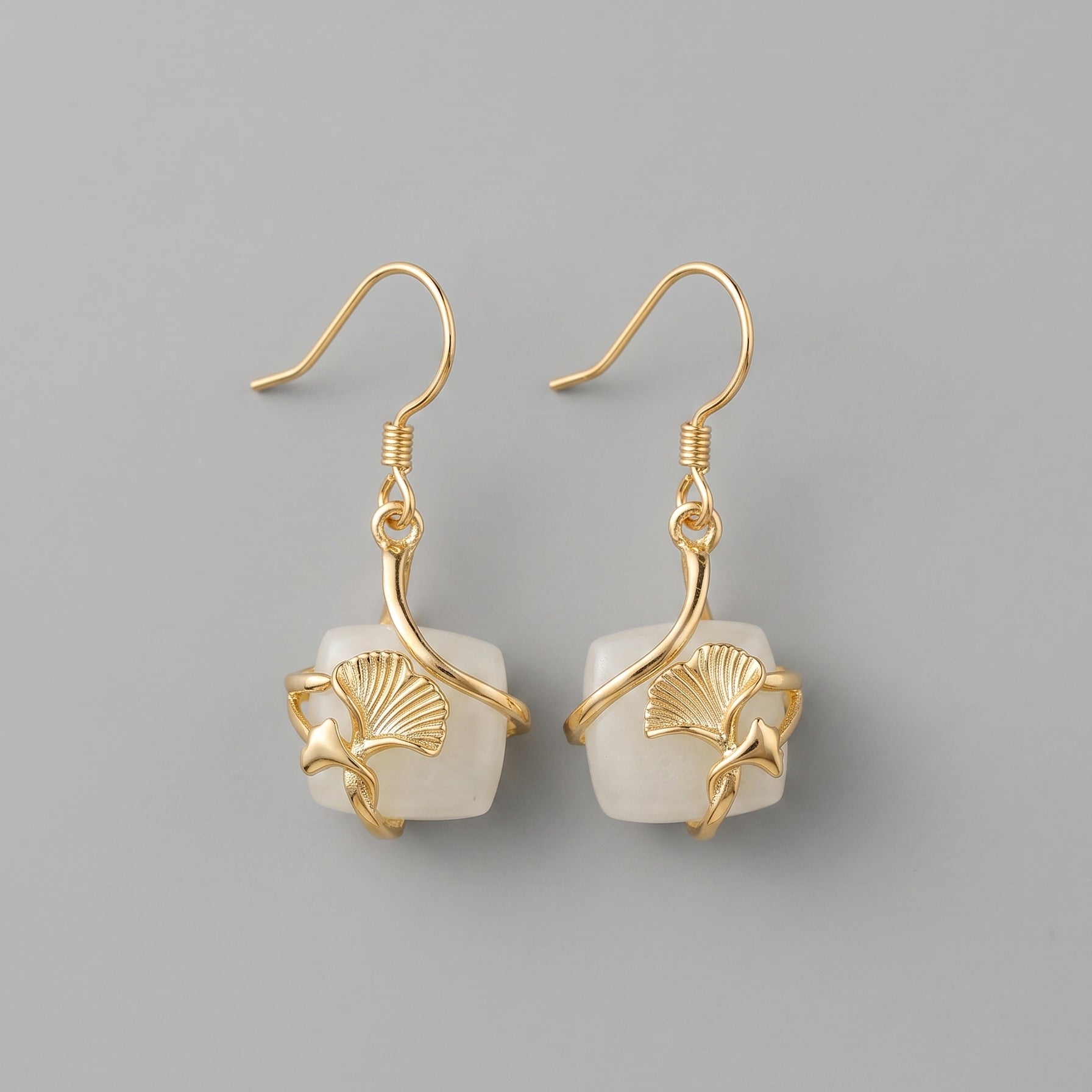 Thousand Autumns — Light Green Jade Ginkgo Drop Earrings