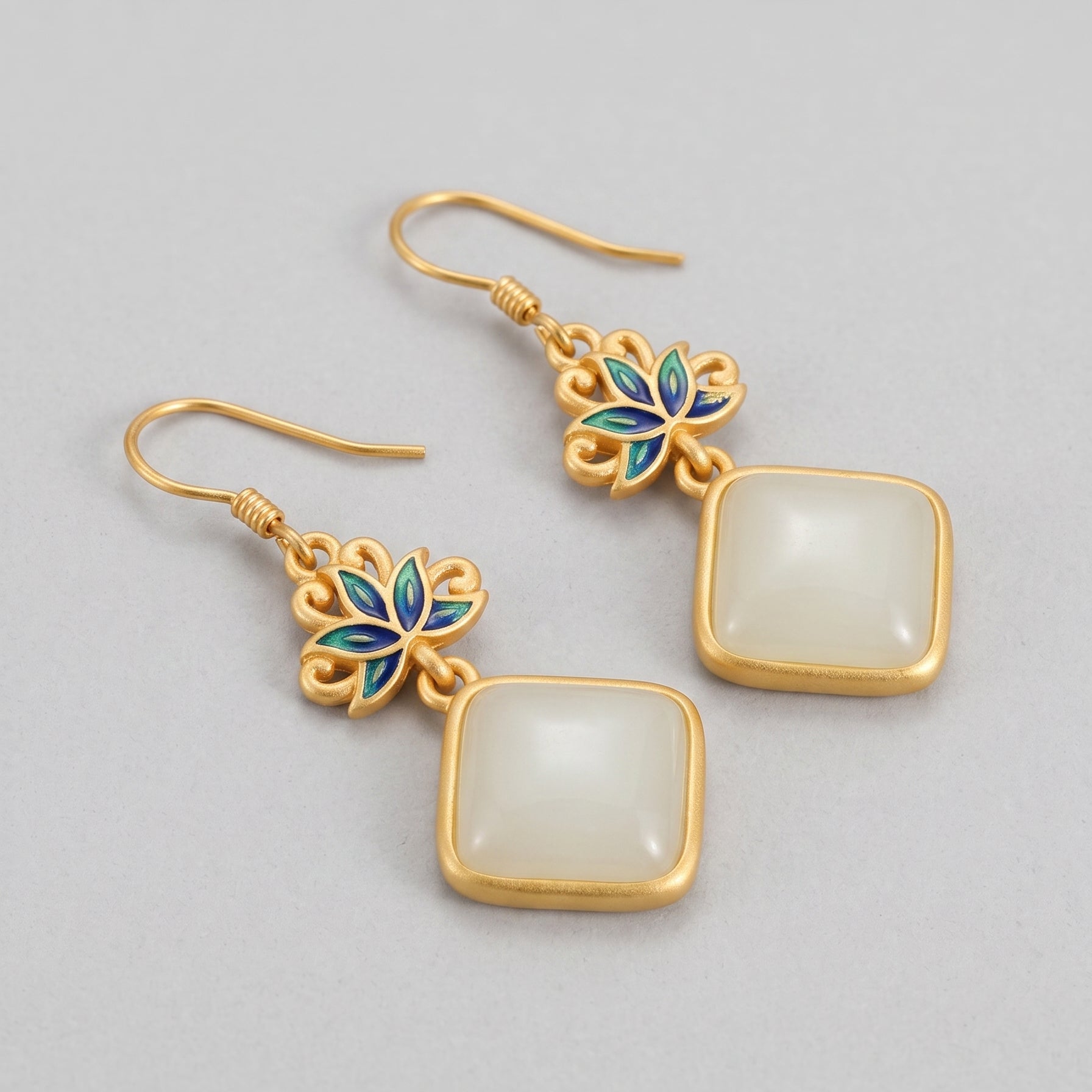 Ease — White Jade Lotus Drop Earrings
