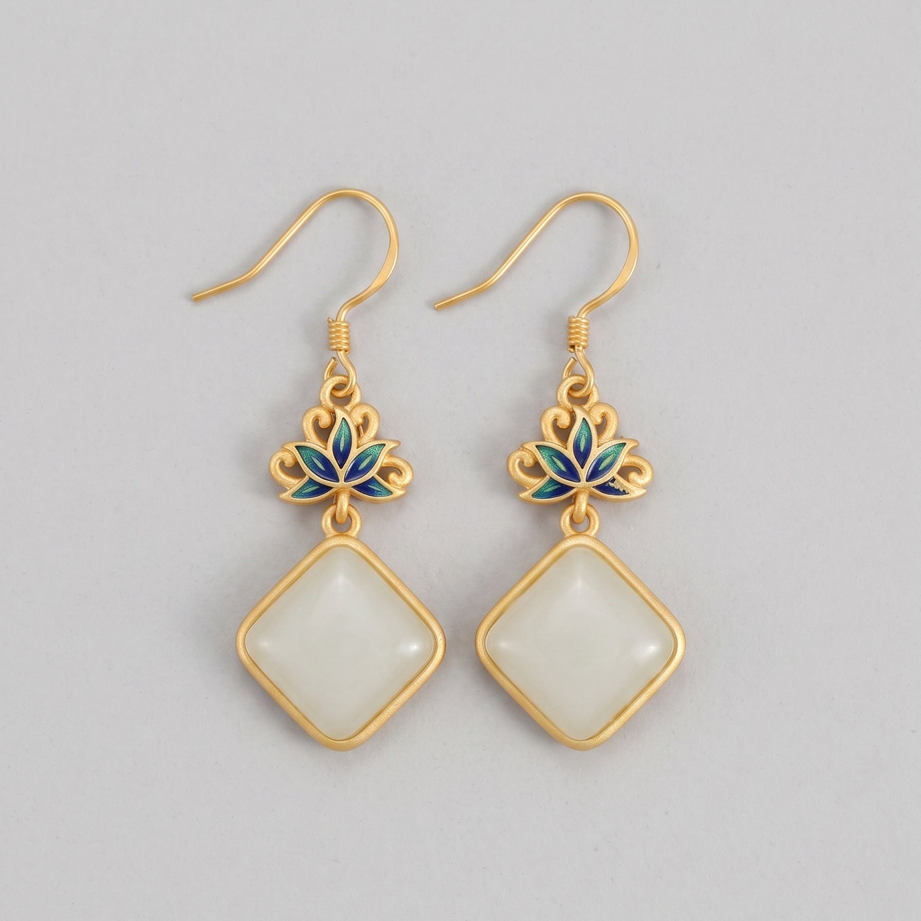 Ease — White Jade Lotus Drop Earrings