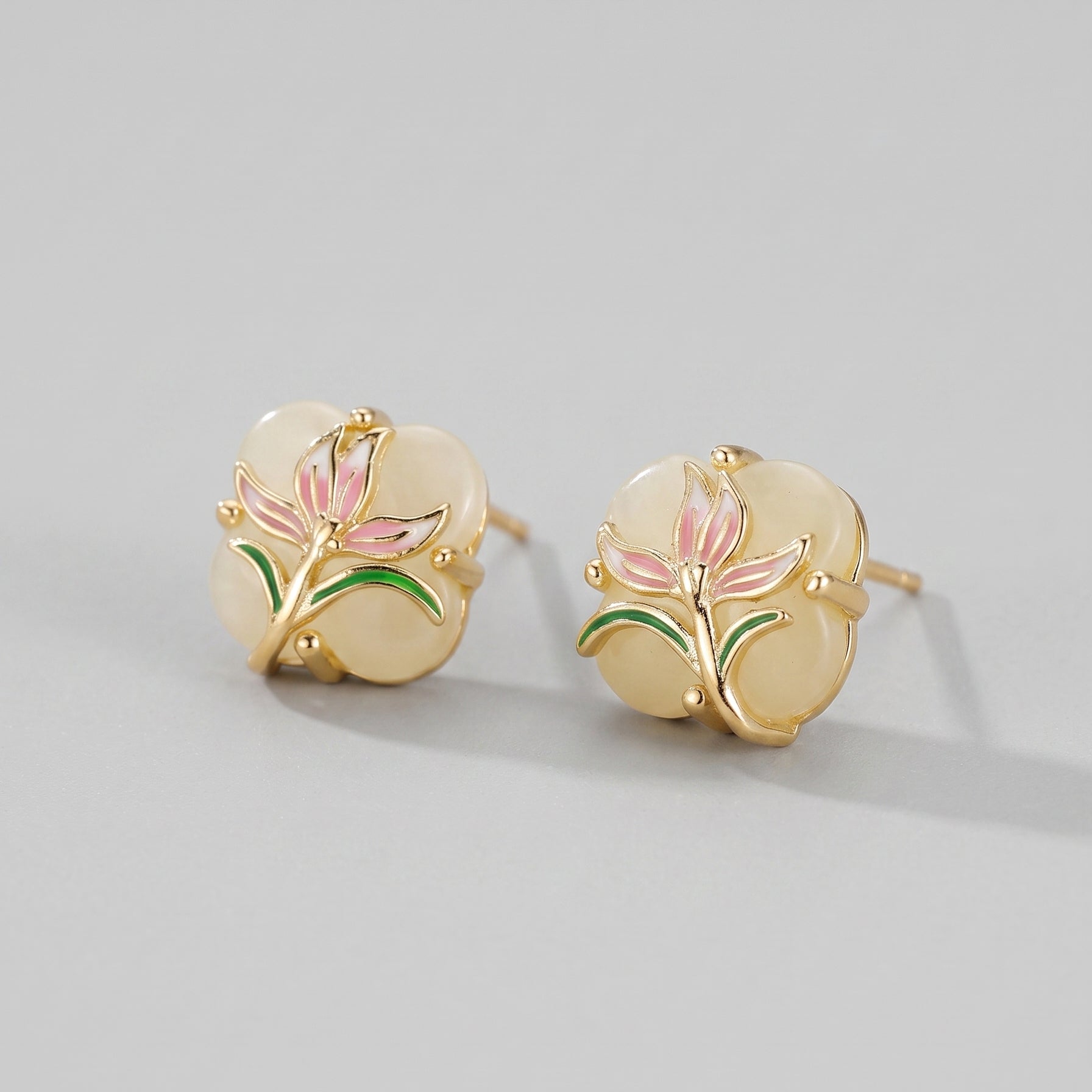 Serendipity — Light Green Jade Clover Stud Earrings