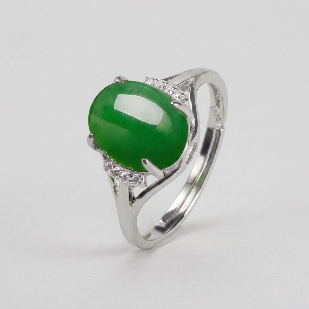 Dewfall — Green Jade Cabochon Ring