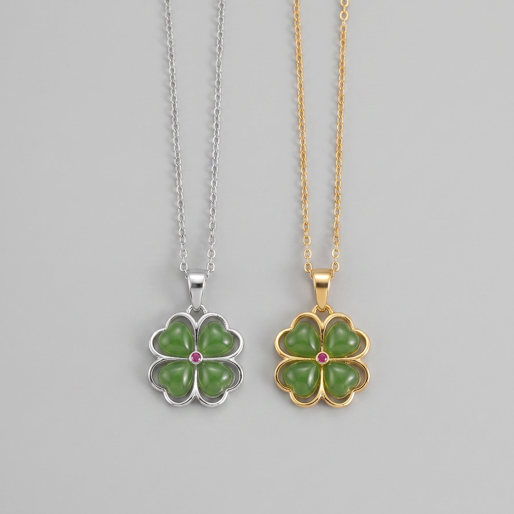 Nature's Radiance — Green Jade Clover Pendant Necklace