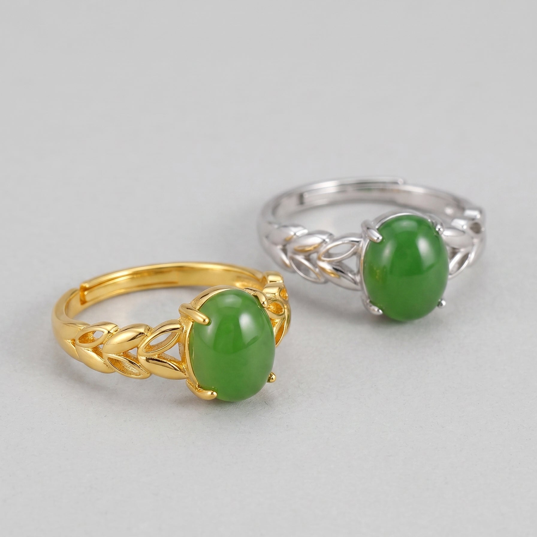 Flourish — Green Jade Leaf Ring