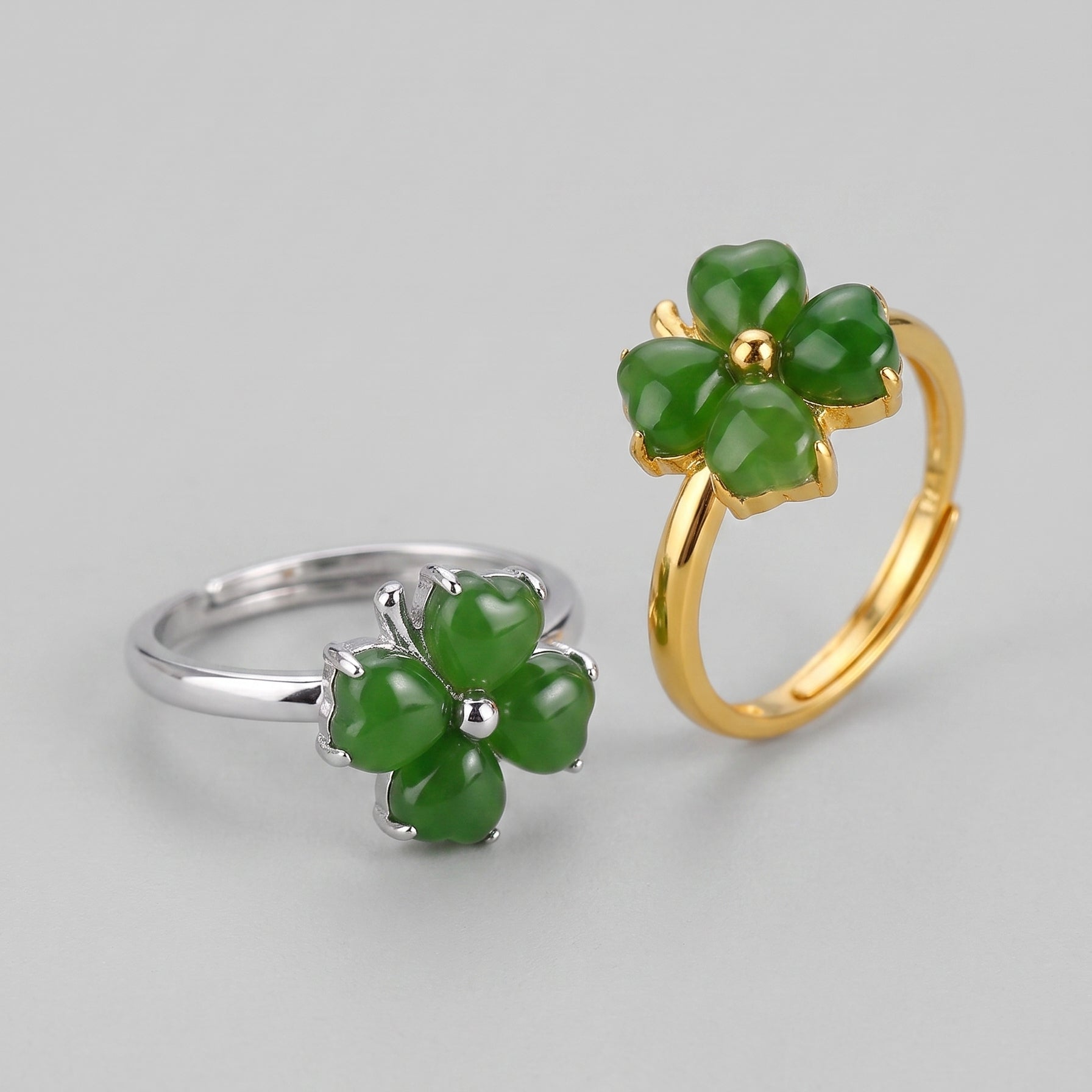 Nature's Radiance — Green Jade Clover Ring