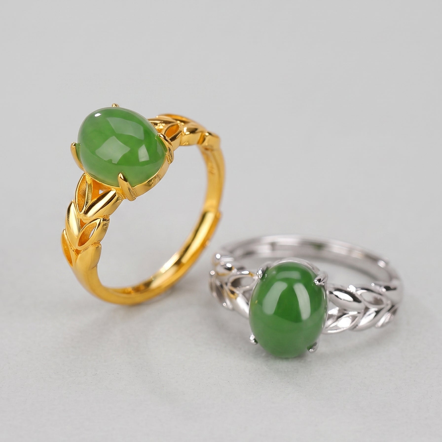 Flourish — Green Jade Leaf Ring