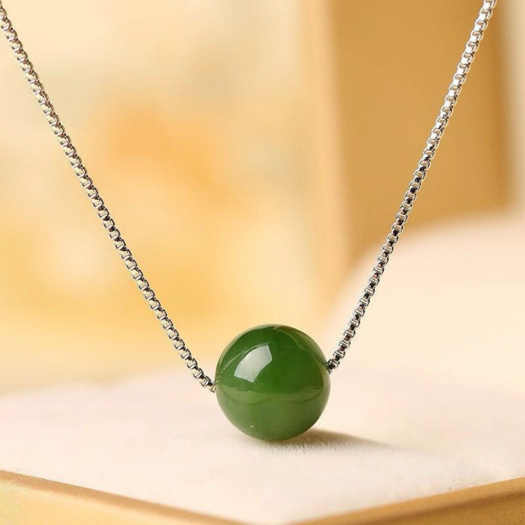 Acorn green jade pendant necklace with sterling silver chain