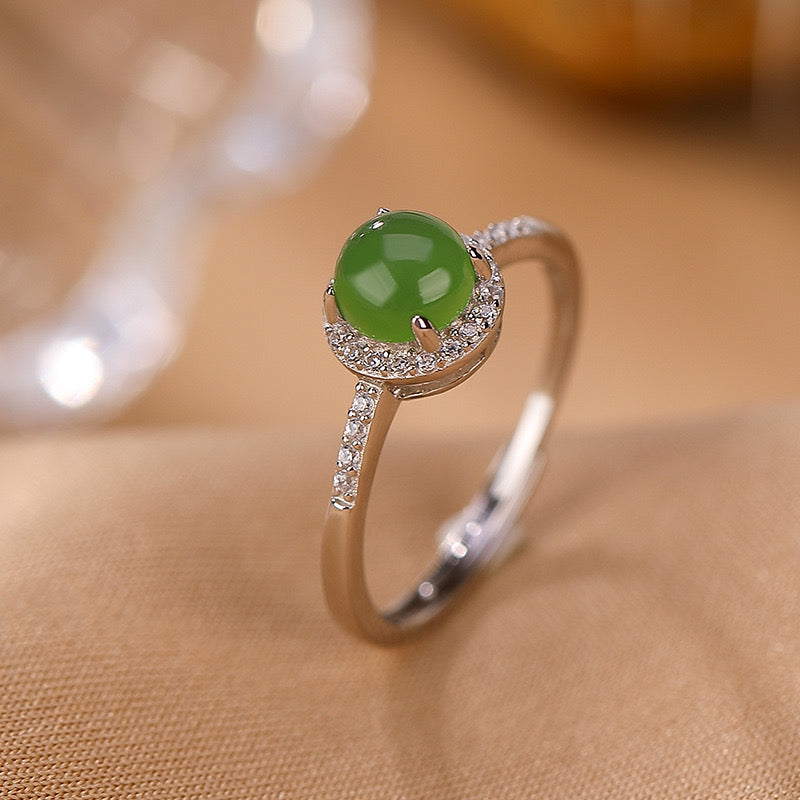 Answered — Green Jade Solitaire Ring with pave diamond accents