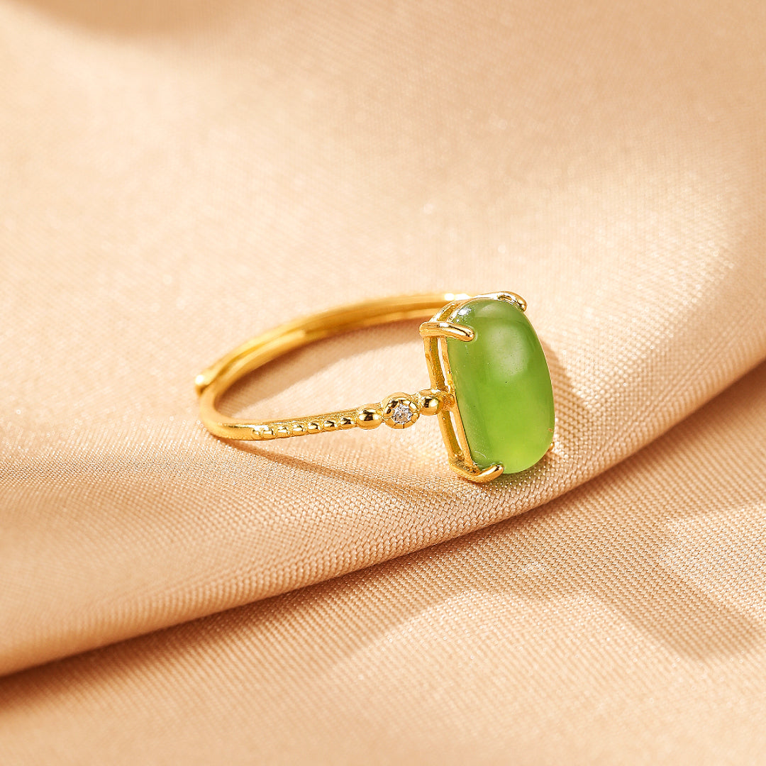 Jade Ring - Calming Aura, Gold Plated Silver