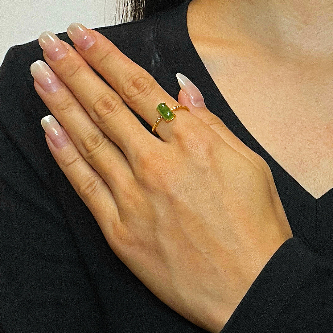 Jade Ring - Calming Aura, Gold Plated Silver