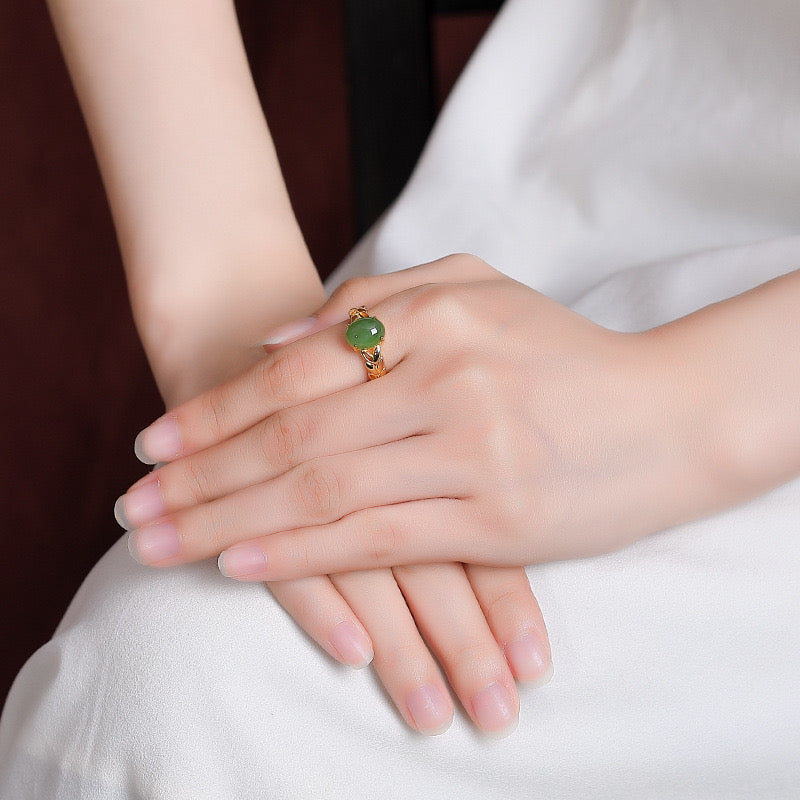 Jade Ring – Floral Sweetness, Gold Plated Silver