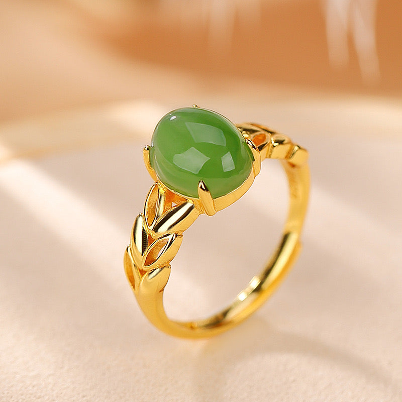 Jade Ring – Floral Sweetness, Gold Plated Silver