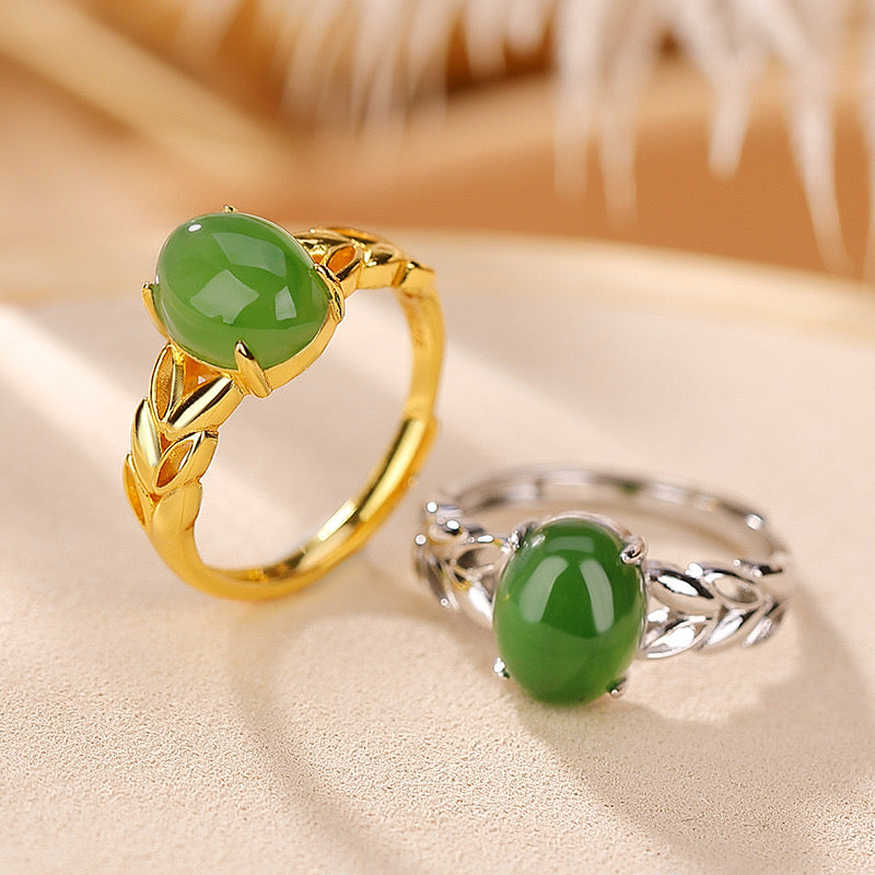 Jade Ring – Floral Sweetness, Gold Plated Silver