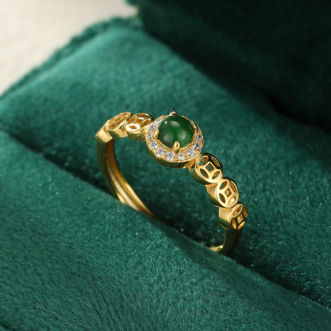 Jade Ring – Celestial Harmony, Gold Plated Silver