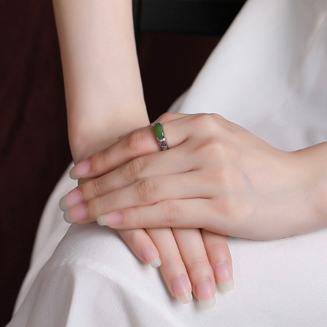 Jade Ring – Verdant Prestige, Gold Plated Silver