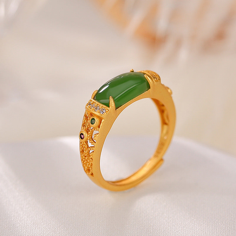 Jade Ring – Verdant Prestige, Gold Plated Silver