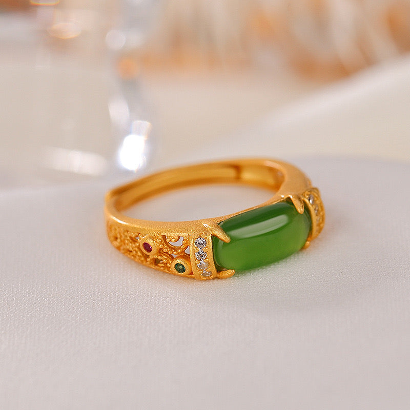 Jade Ring – Verdant Prestige, Gold Plated Silver