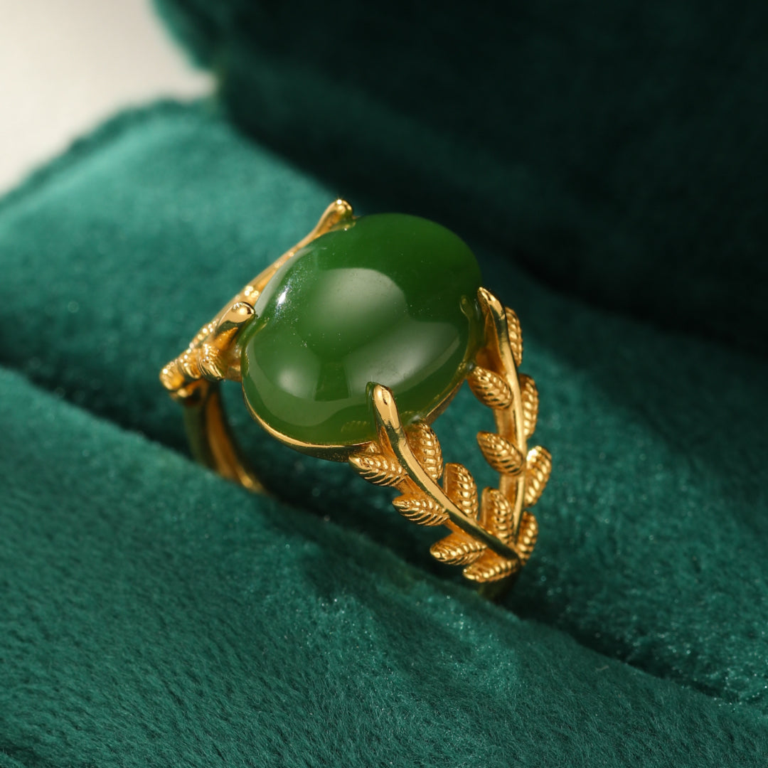 Jade Ring – Queen of Jade, Gold Plated Silver