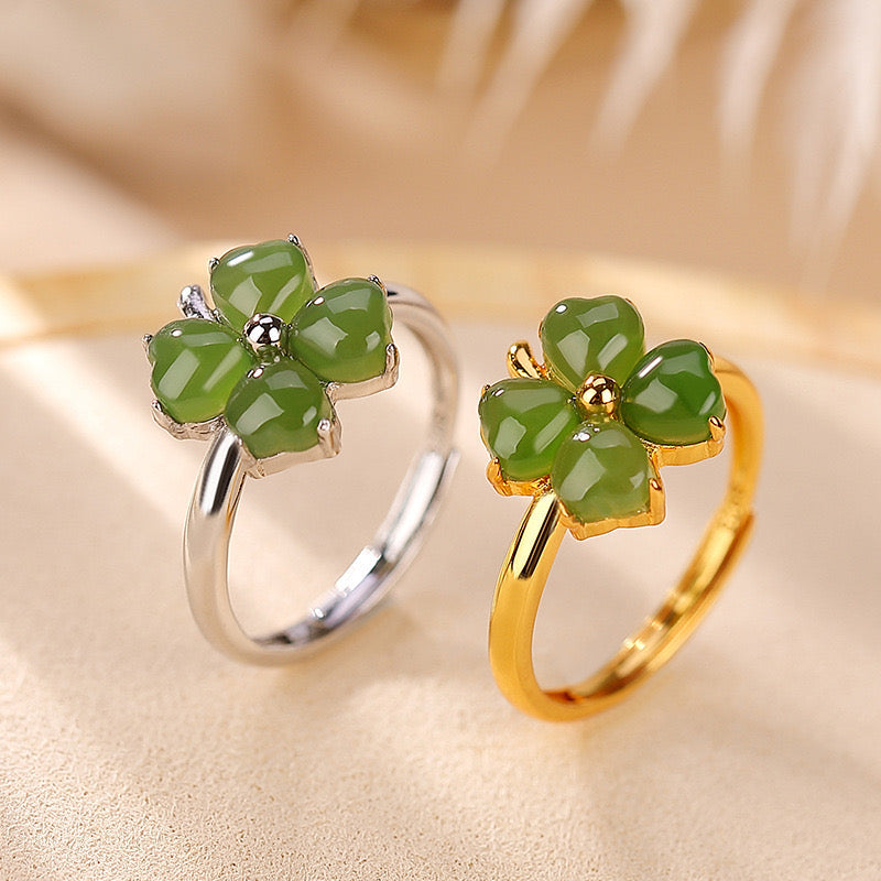 Clover Jade Ring – Promise of Happiness, Gold-Plated Sterling Silver