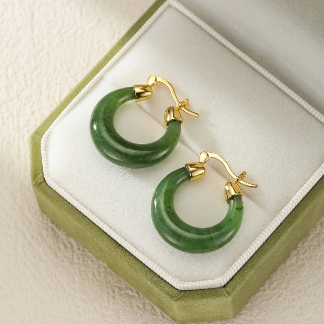 Jade Hoop Earrings – Serenity, Gold Plated Silver