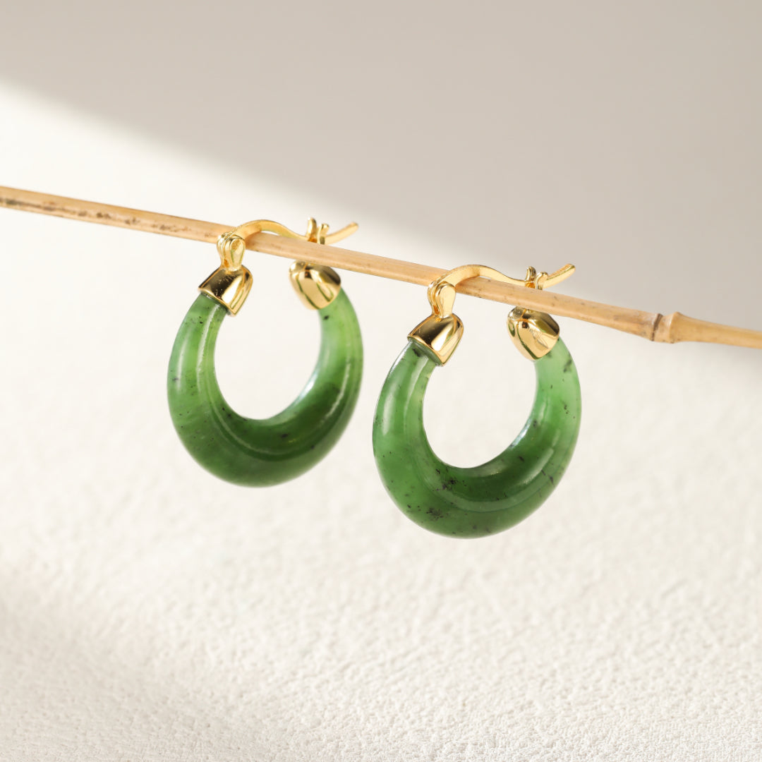 Jade Hoop Earrings – Serenity, Gold Plated Silver