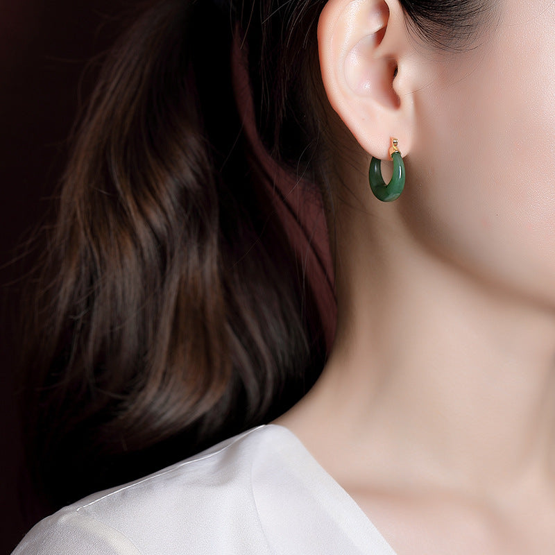 Jade Hoop Earrings – Serenity, Gold Plated Silver