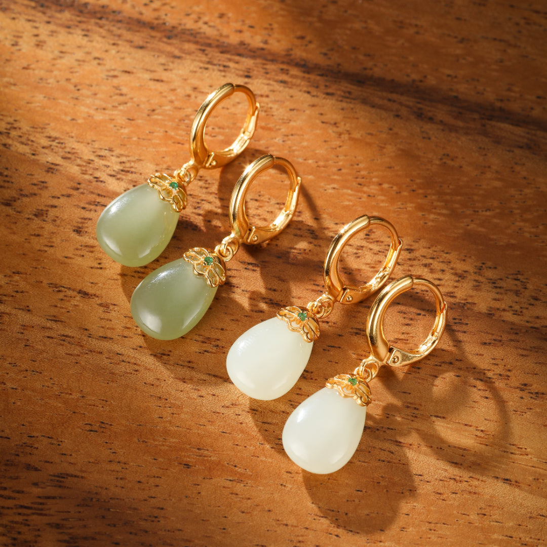 Jade Earrings – Soothing Aura, Gold Plated Silver