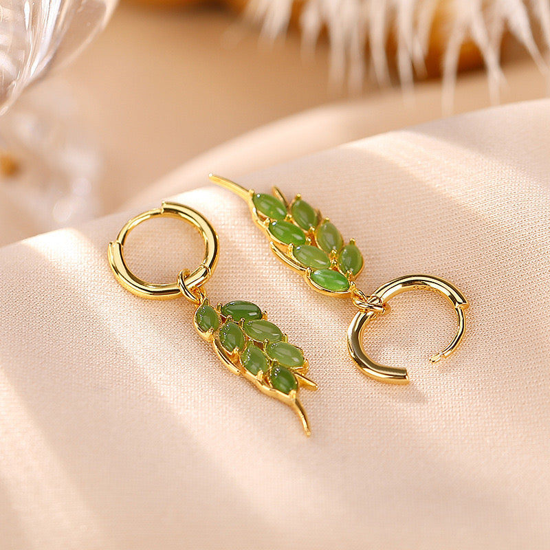 Jade Earrings – Serenity Leaves, Gold Plated Silver