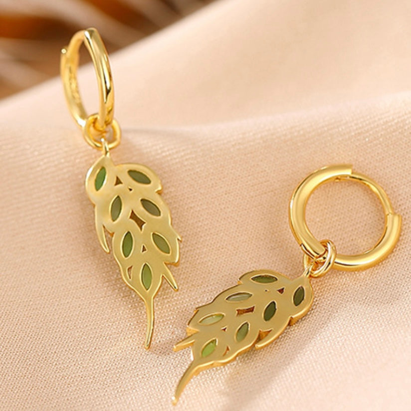 Jade Earrings – Serenity Leaves, Gold Plated Silver