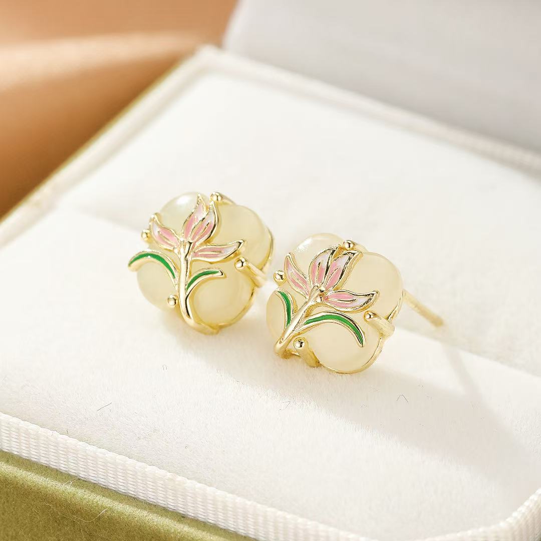 Jade Earrings – Botanical Light, Gold Plated Silver