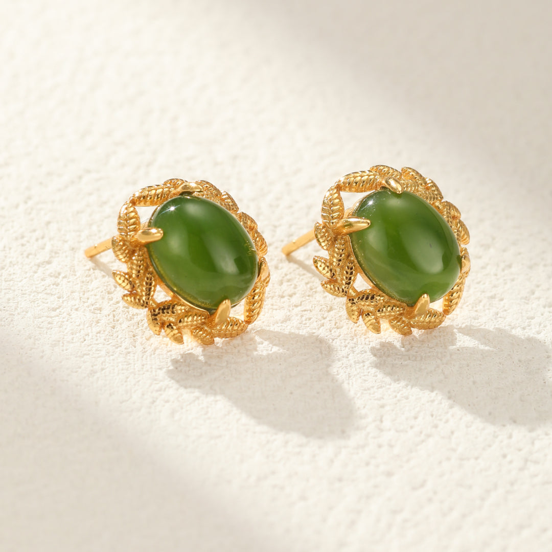 Jade Earrings – Jade Queen, Gold Plated Silver