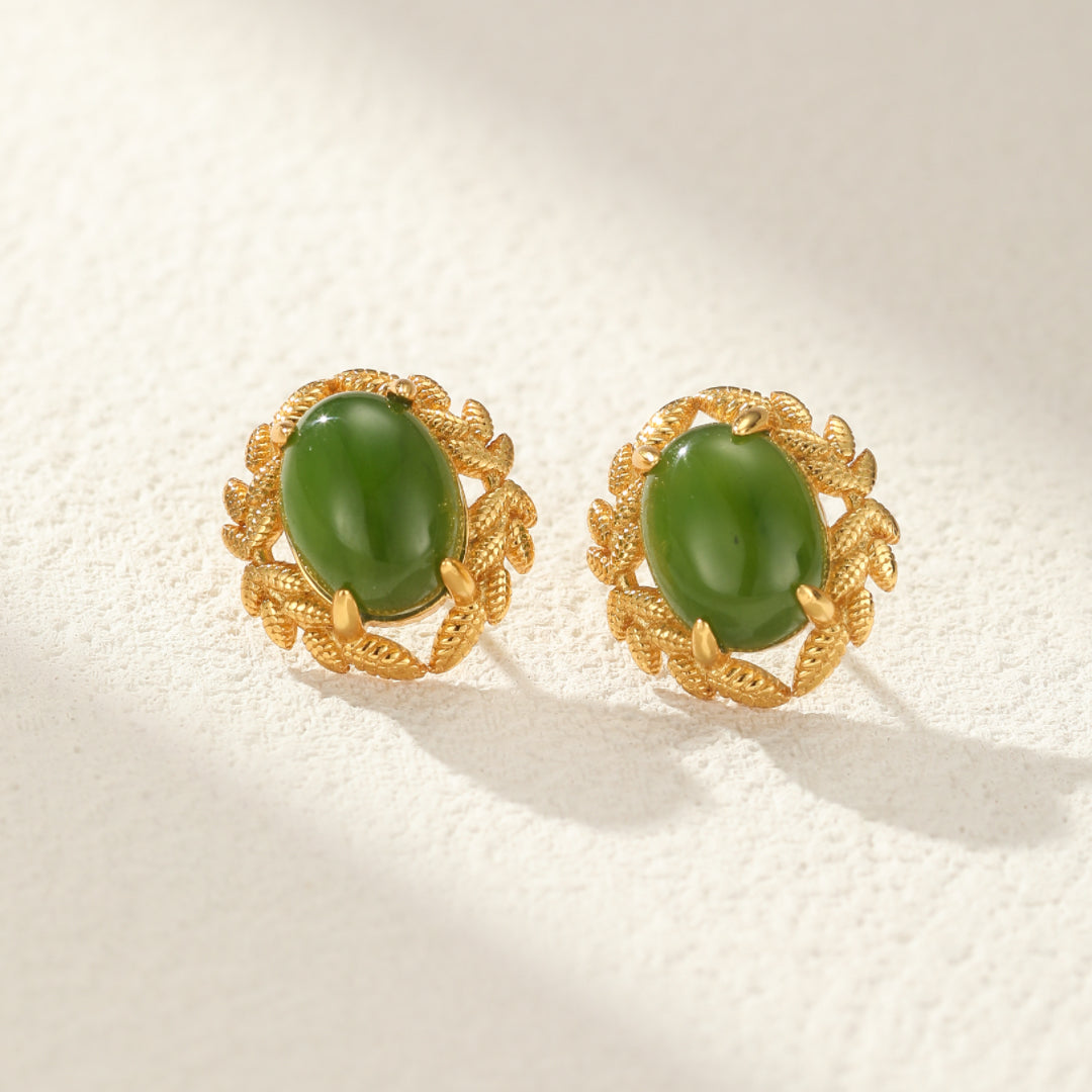 Jade Earrings – Jade Queen, Gold Plated Silver