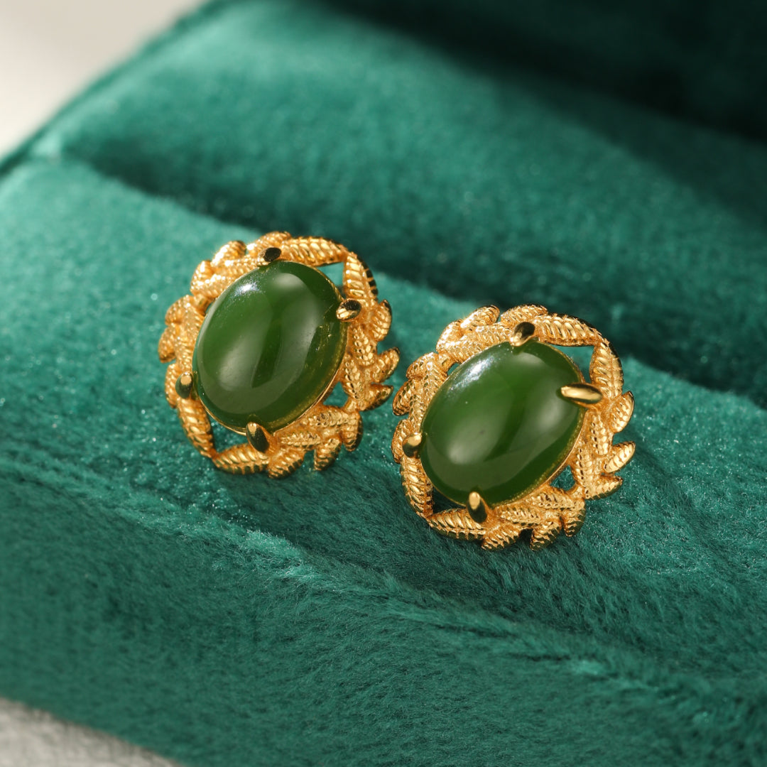 Jade Earrings – Jade Queen, Gold Plated Silver