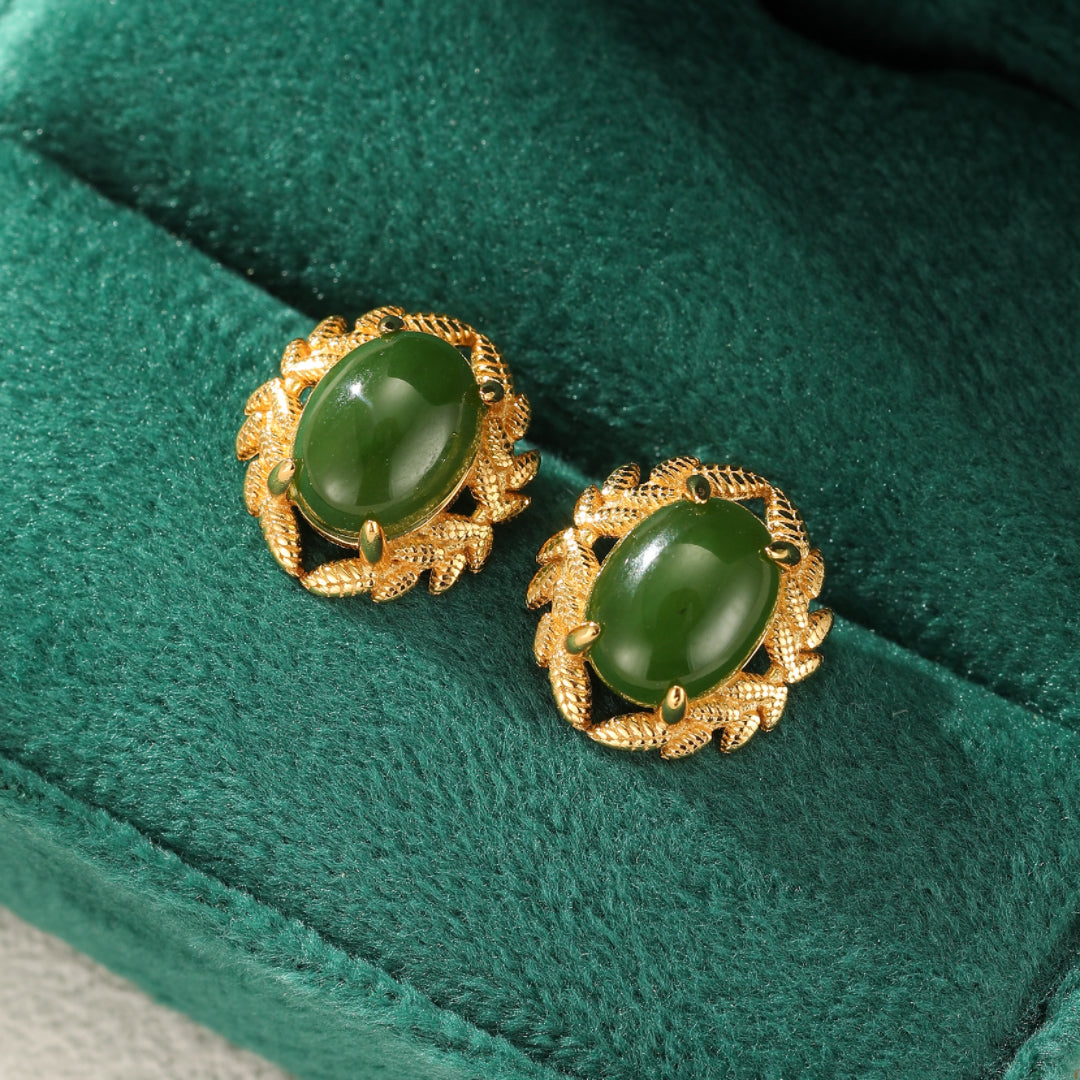 Jade Earrings – Jade Queen, Gold Plated Silver