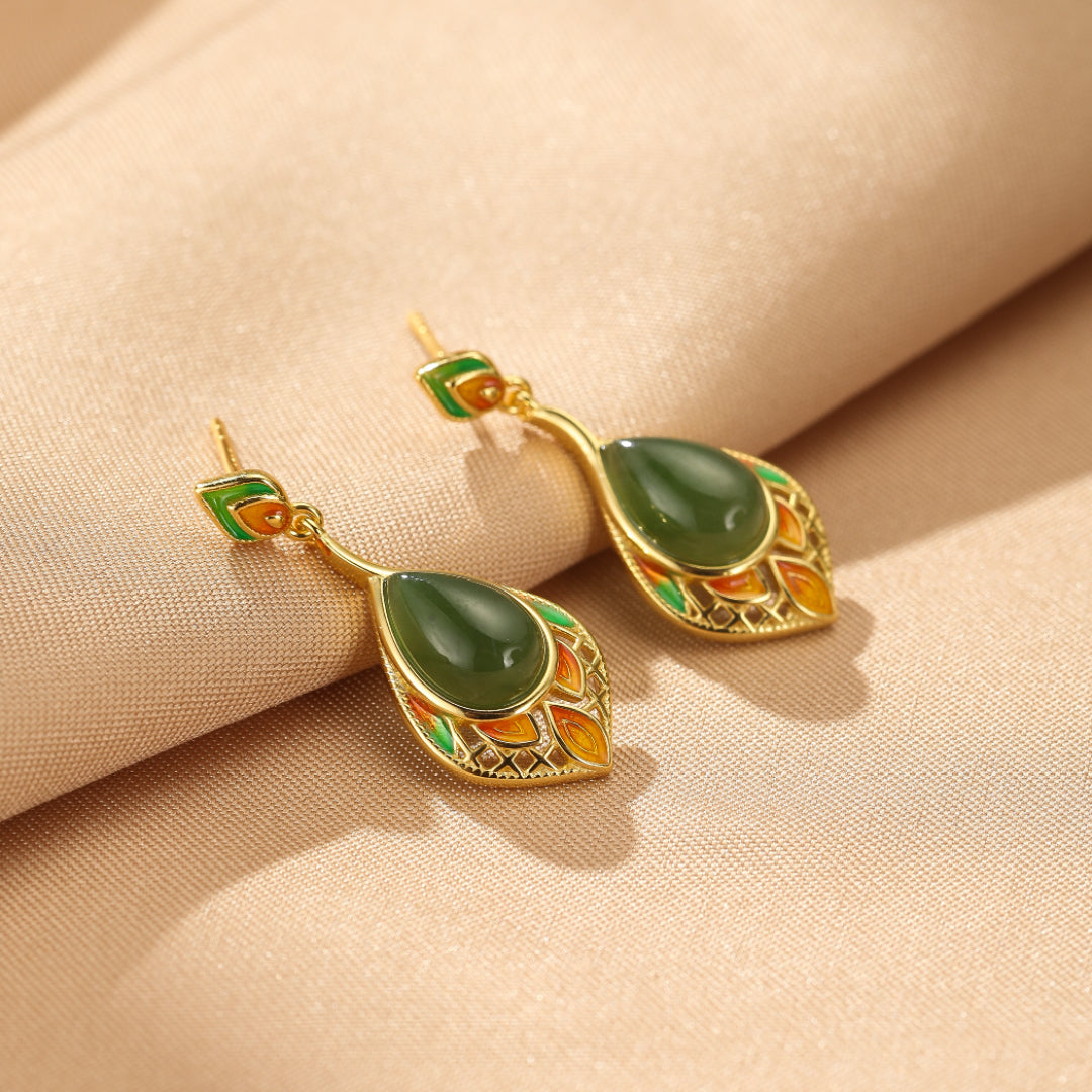 Jade Drop Earrings – Joyful Leaf, Gold Plated Silver