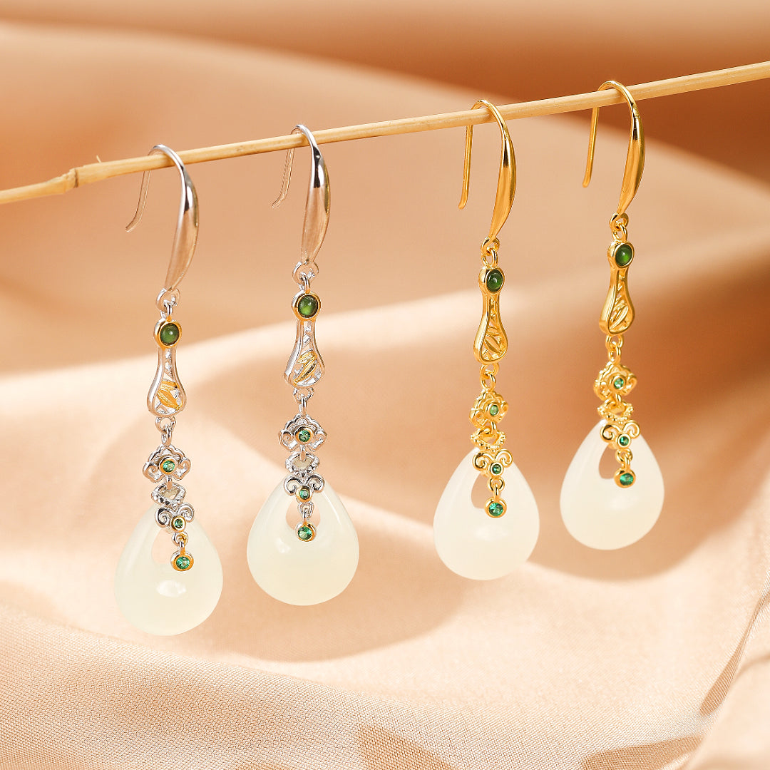 Imperial Glory Jade Dangle Earrings, Gold Plated Silver