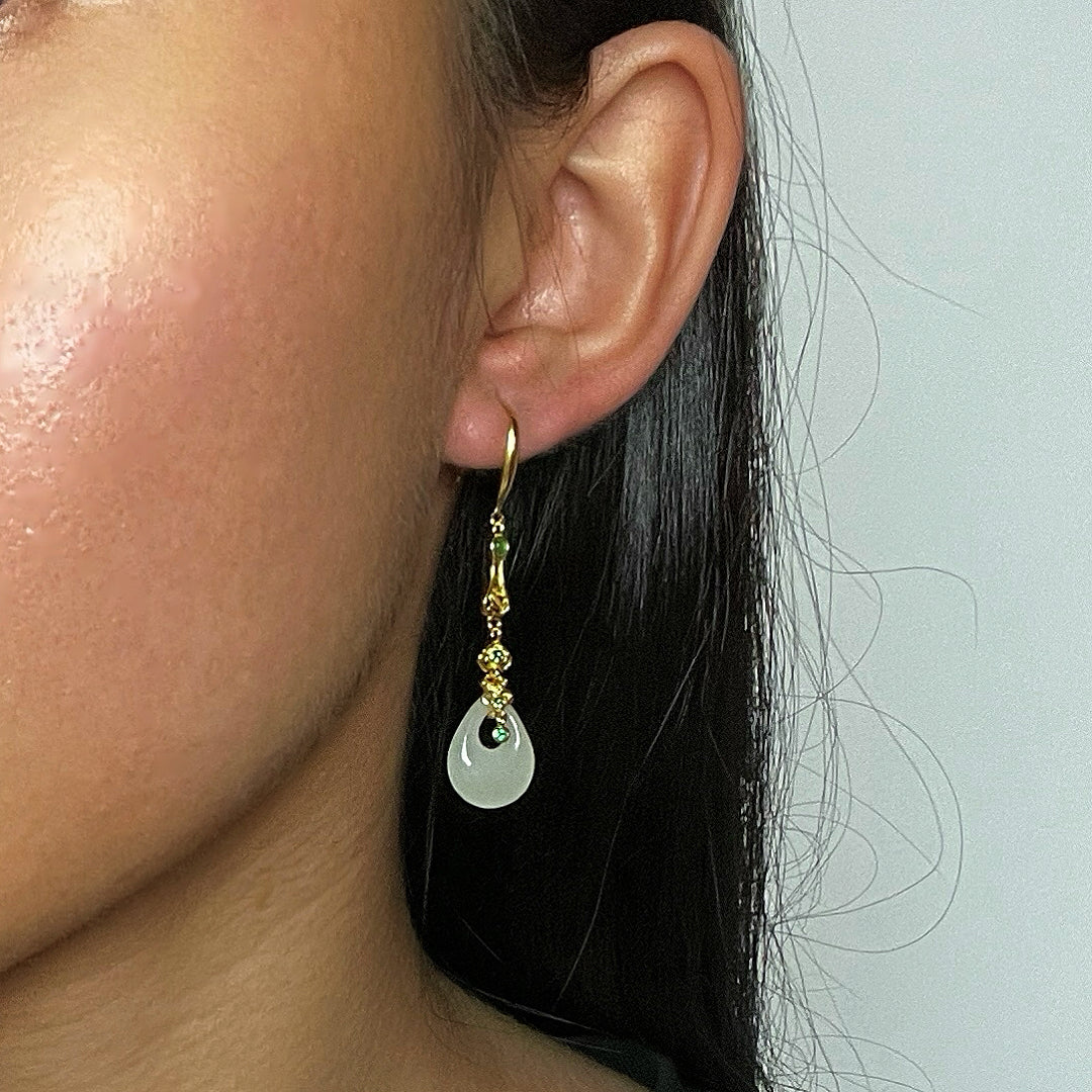 Imperial Glory Jade Dangle Earrings, Gold Plated Silver