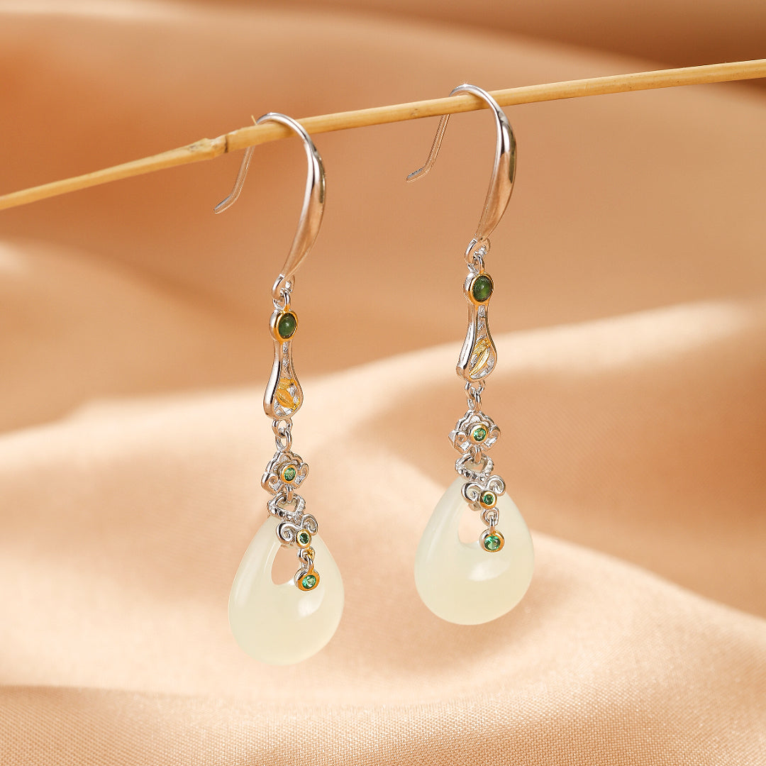 Imperial Glory Jade Dangle Earrings, Gold Plated Silver